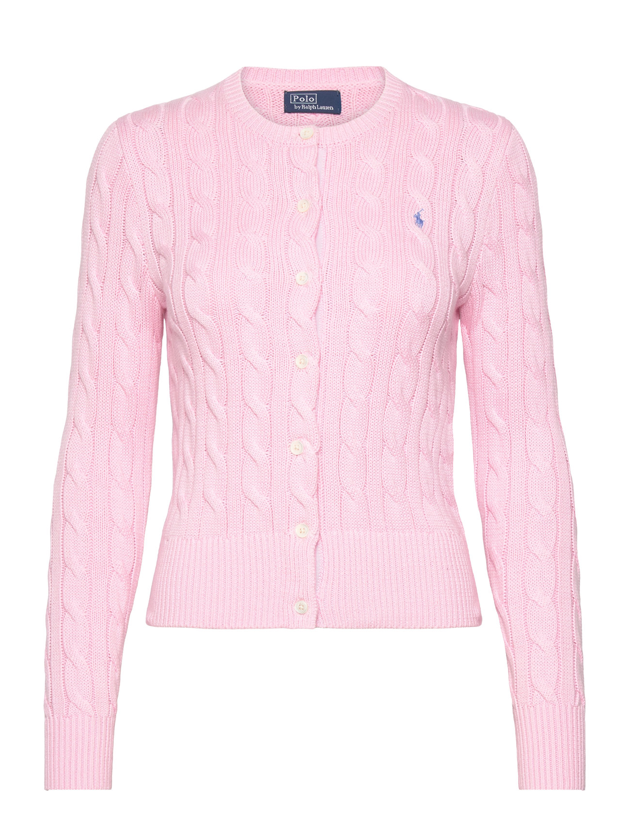 Polo Ralph Lauren Cable-Knit Cotton Crewneck Cardigan Rosa