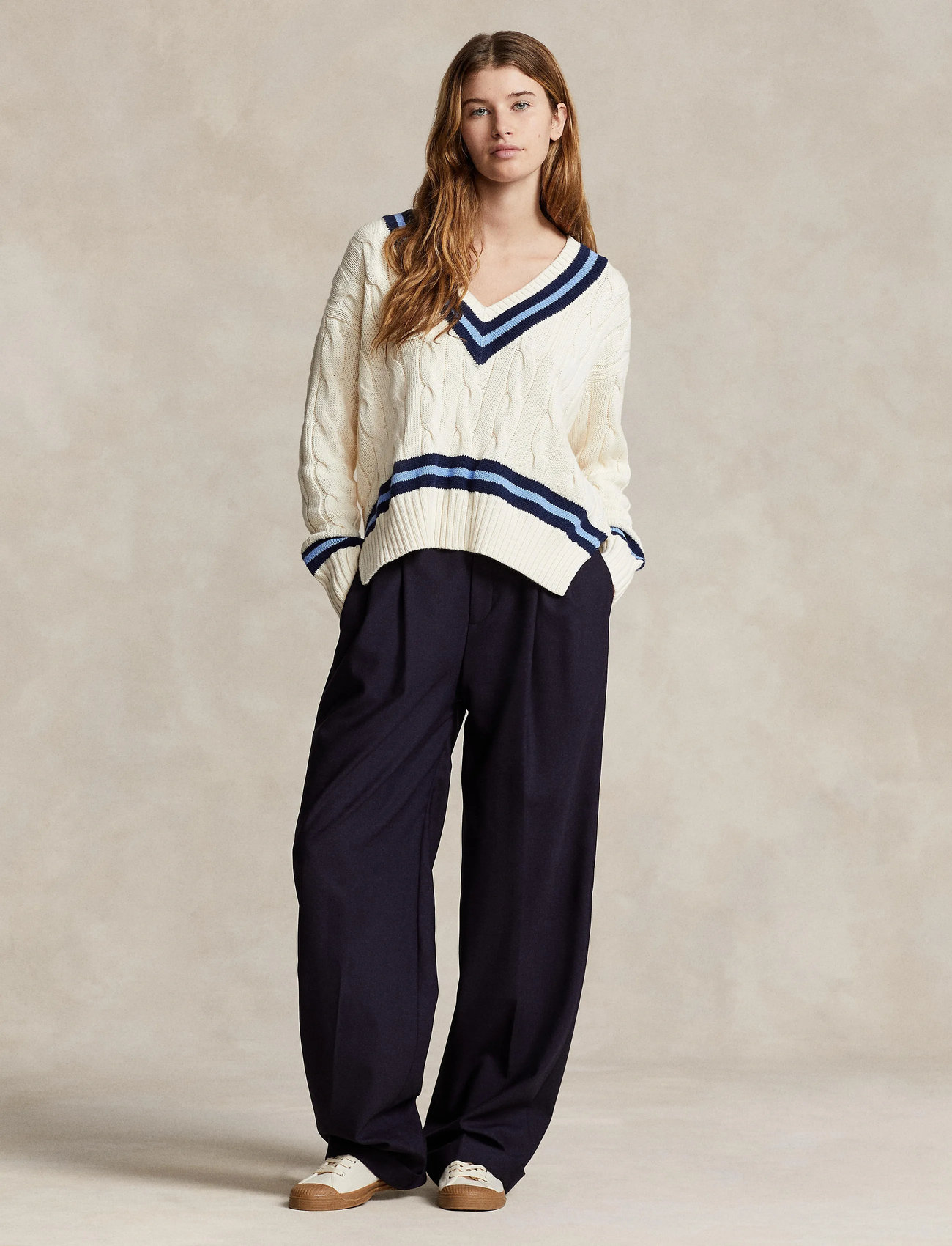Polo Ralph Lauren The Iconic Cricket Sweater, S, Beige, Strik > Trøjer, Dame