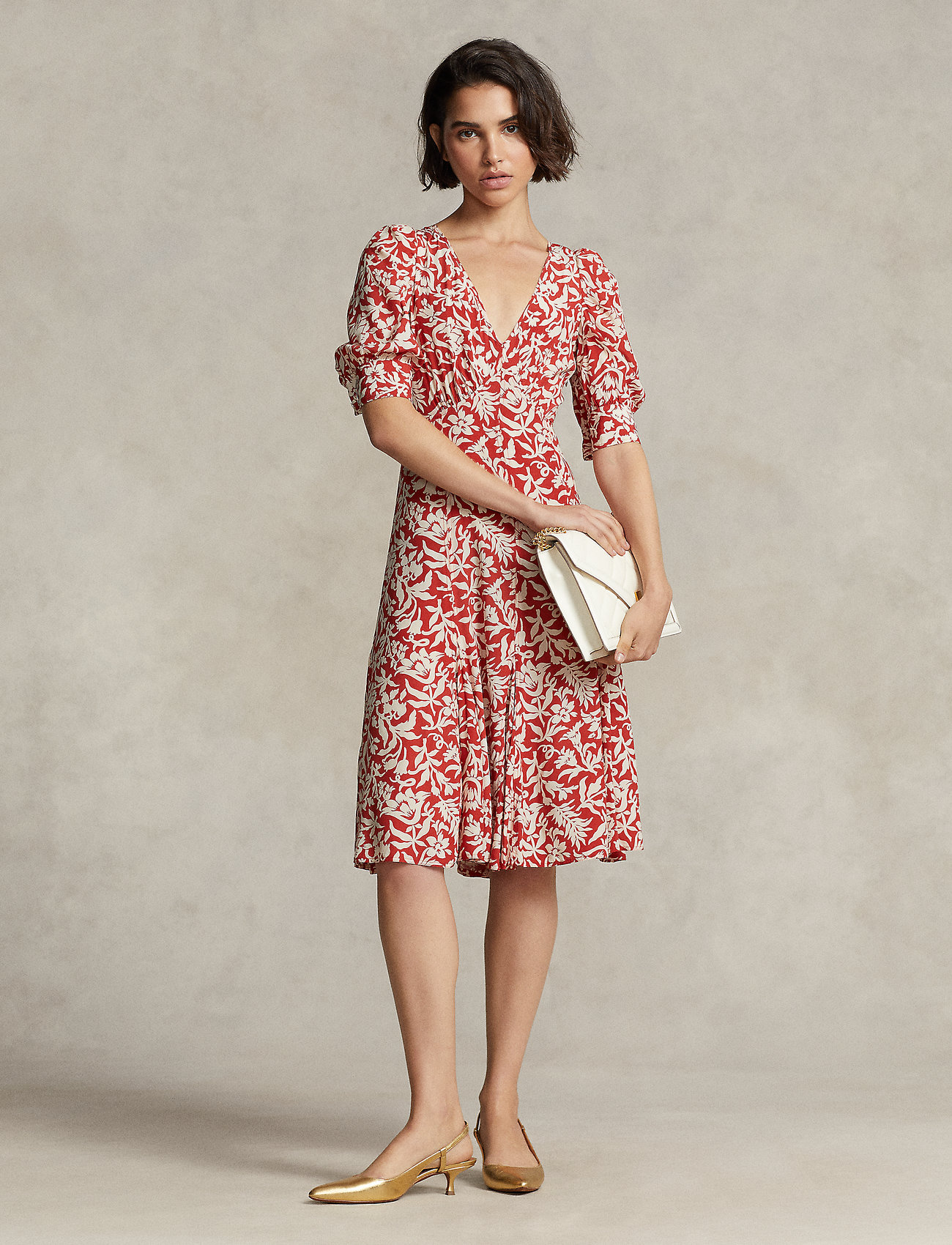 Polo Ralph Lauren Floral Mutton-sleeve Godet Crepe Dress - Short Dresses -  