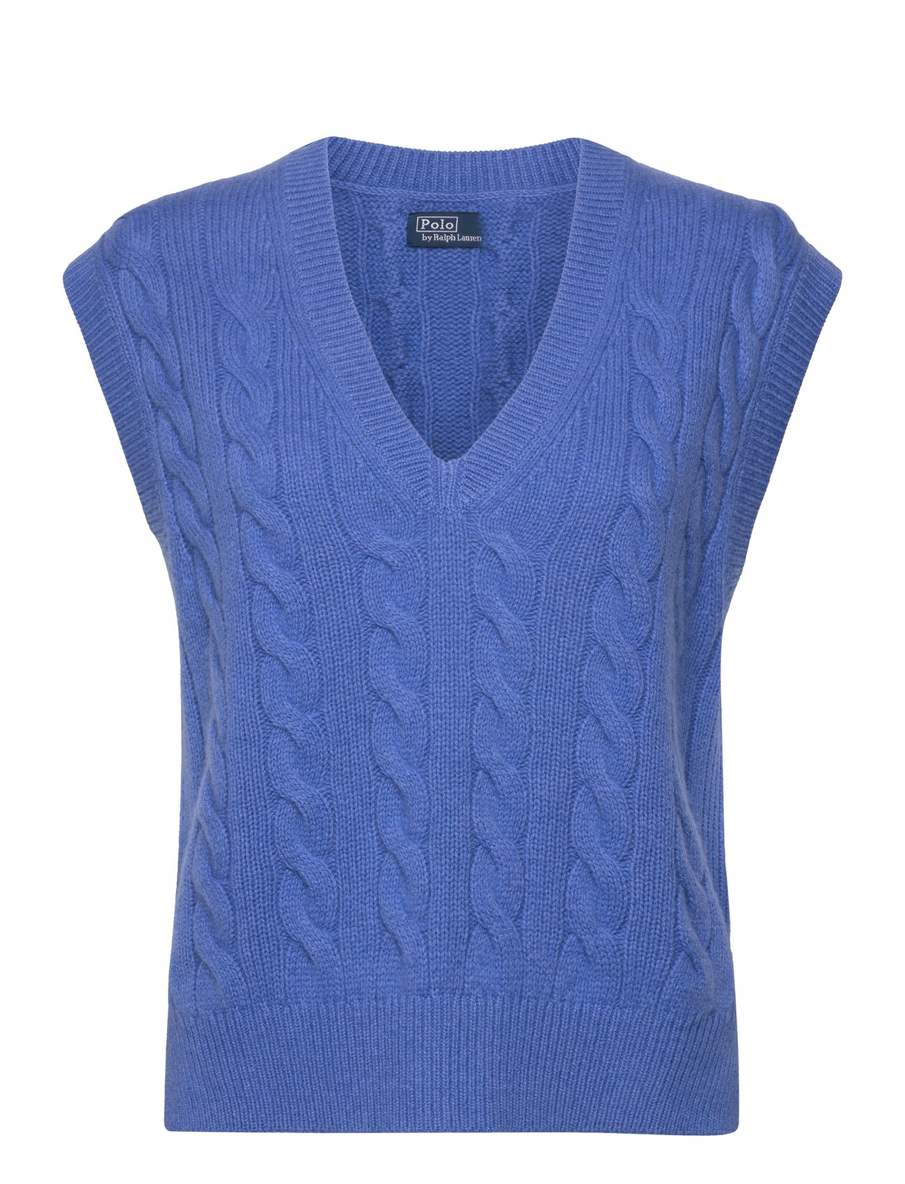 Cable Wool-Cashmere V-Neck Sweater Vest Vests Knitted Vests Blue Polo Ralph Lauren