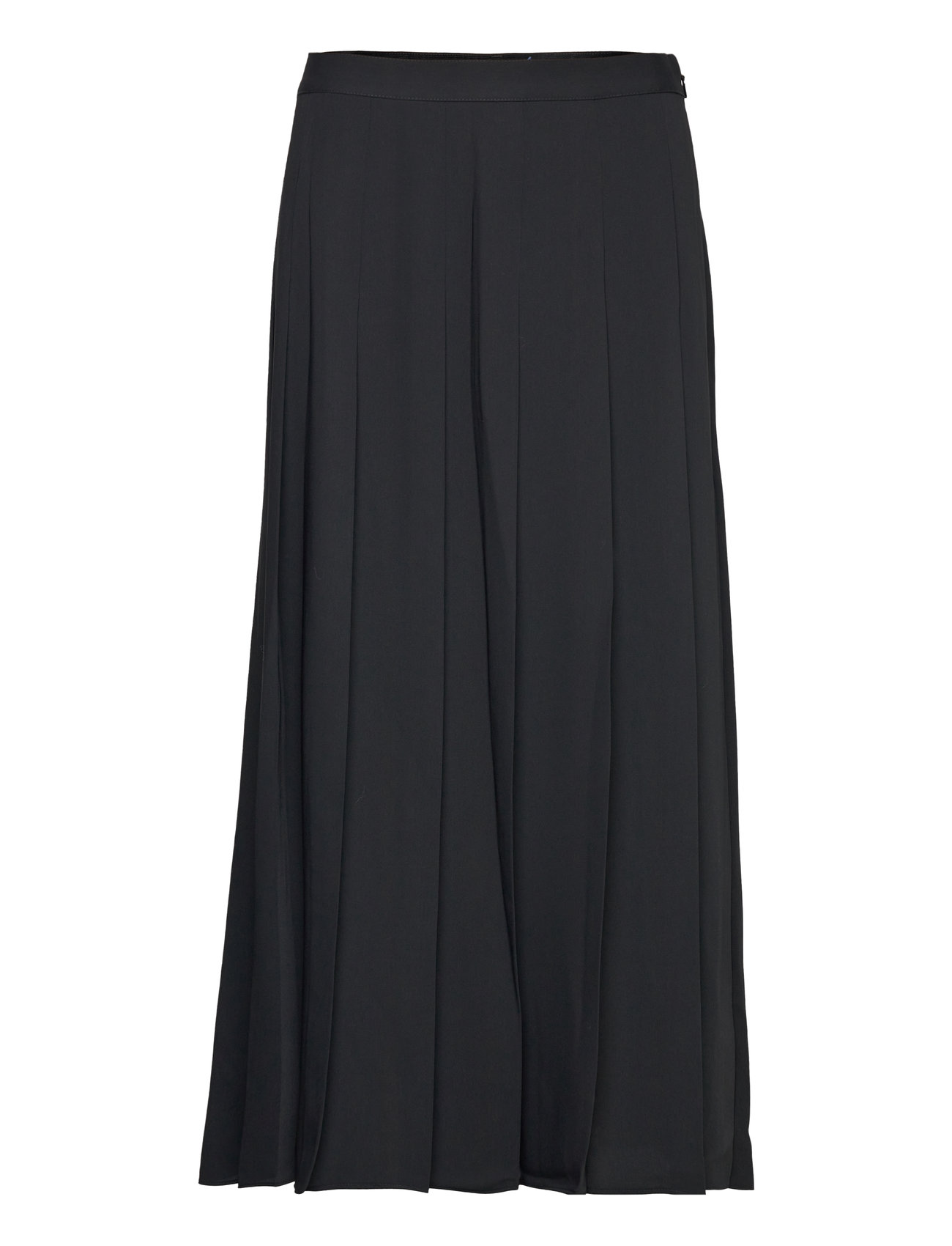 Satin Pleated A-Line Midi Skirt Knælang Nederdel Black Polo Ralph Lauren