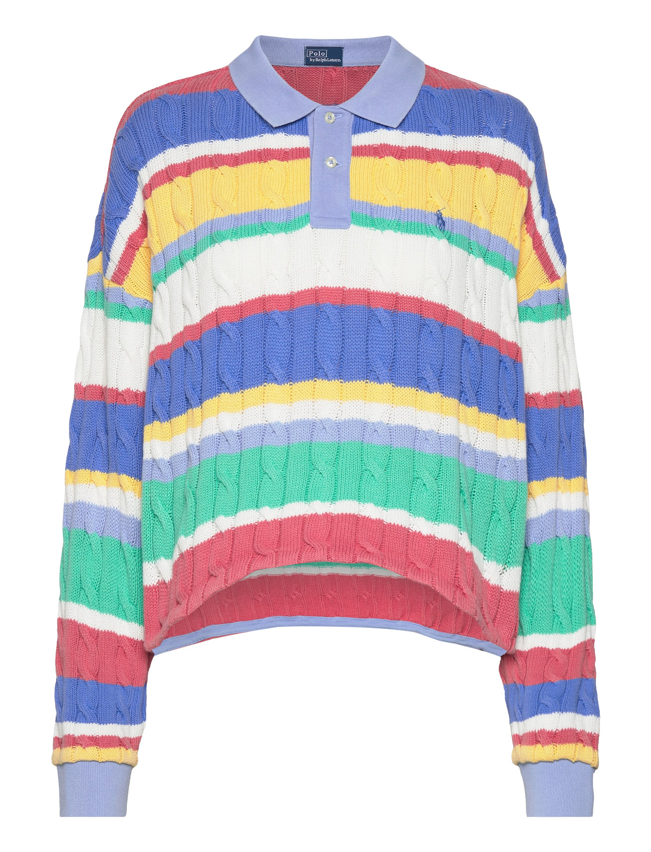 Striped Cable Long-Sleeve Polo Shirt Tops Knitwear Jumpers Multi/patterned Polo Ralph Lauren