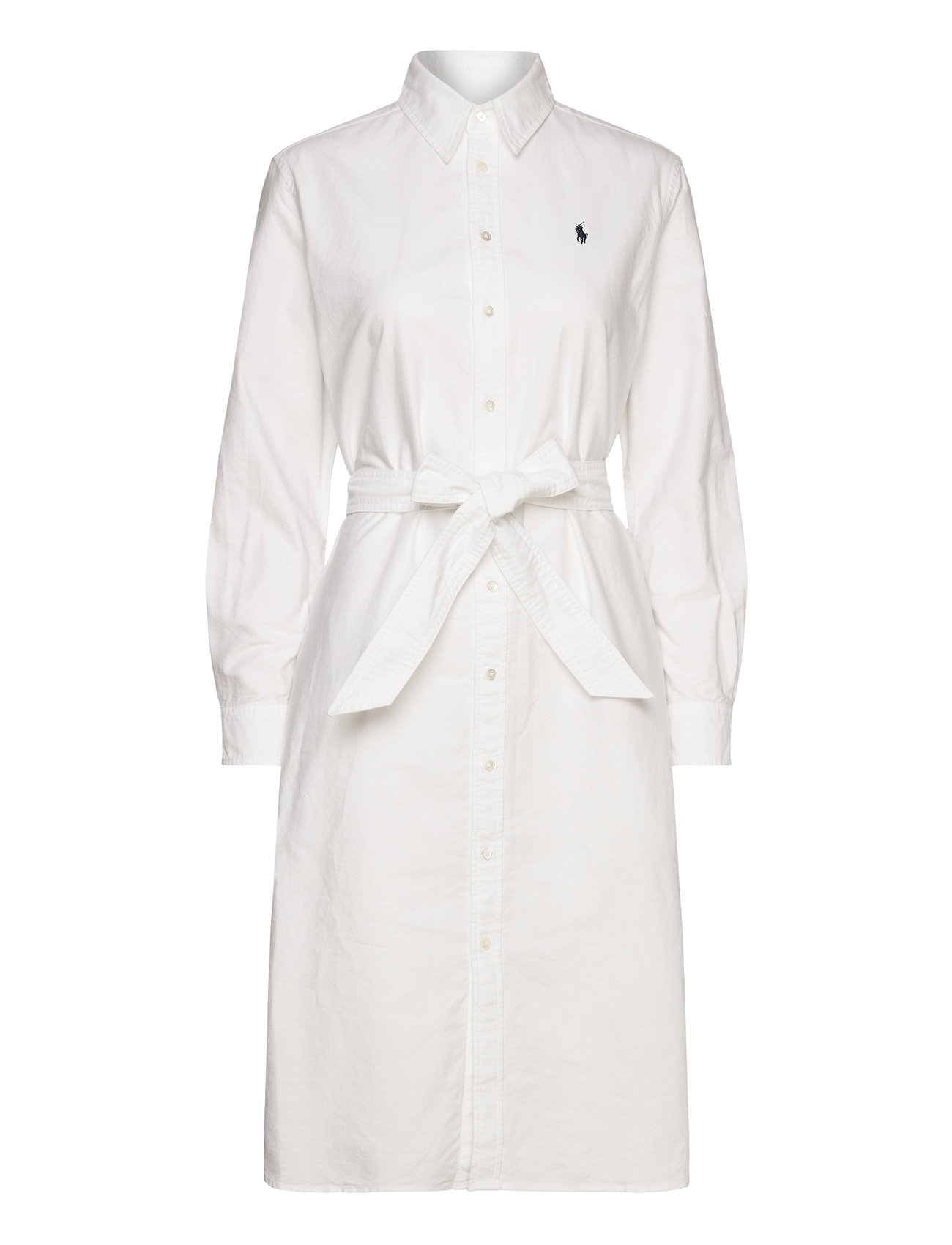 Belted Cotton Oxford Shirtdress Knälång Klänning White Polo Ralph Lauren