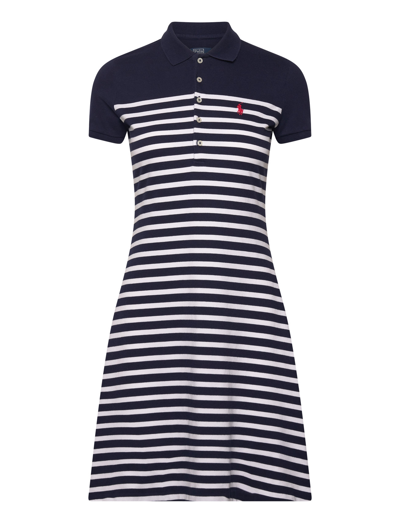 Striped Stretch-Mesh Polo Shirtdress Knelang Kjole Navy Polo Ralph Lauren