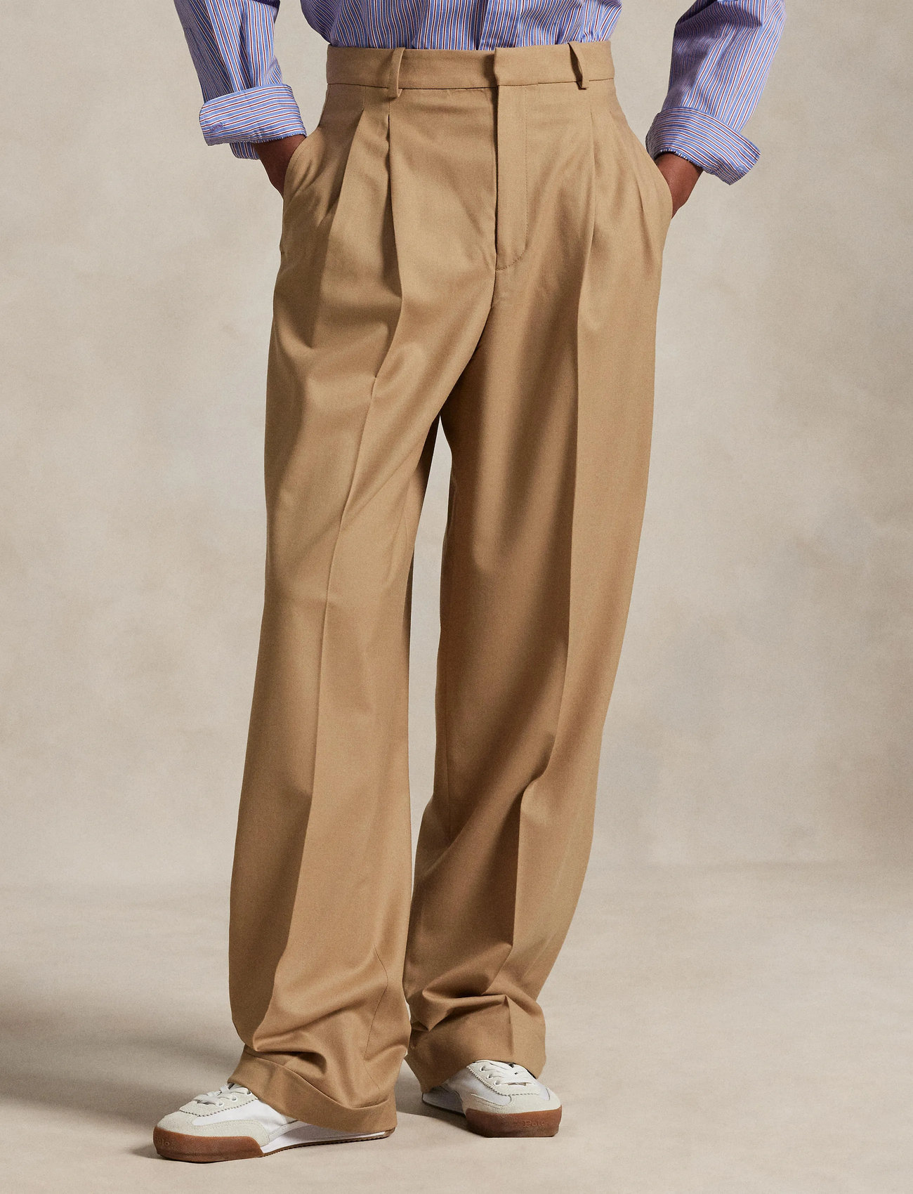 Polo Ralph Lauren Flannel Wide-Leg Pant, 34, Beige, Bukser > Brede Ben, Dame