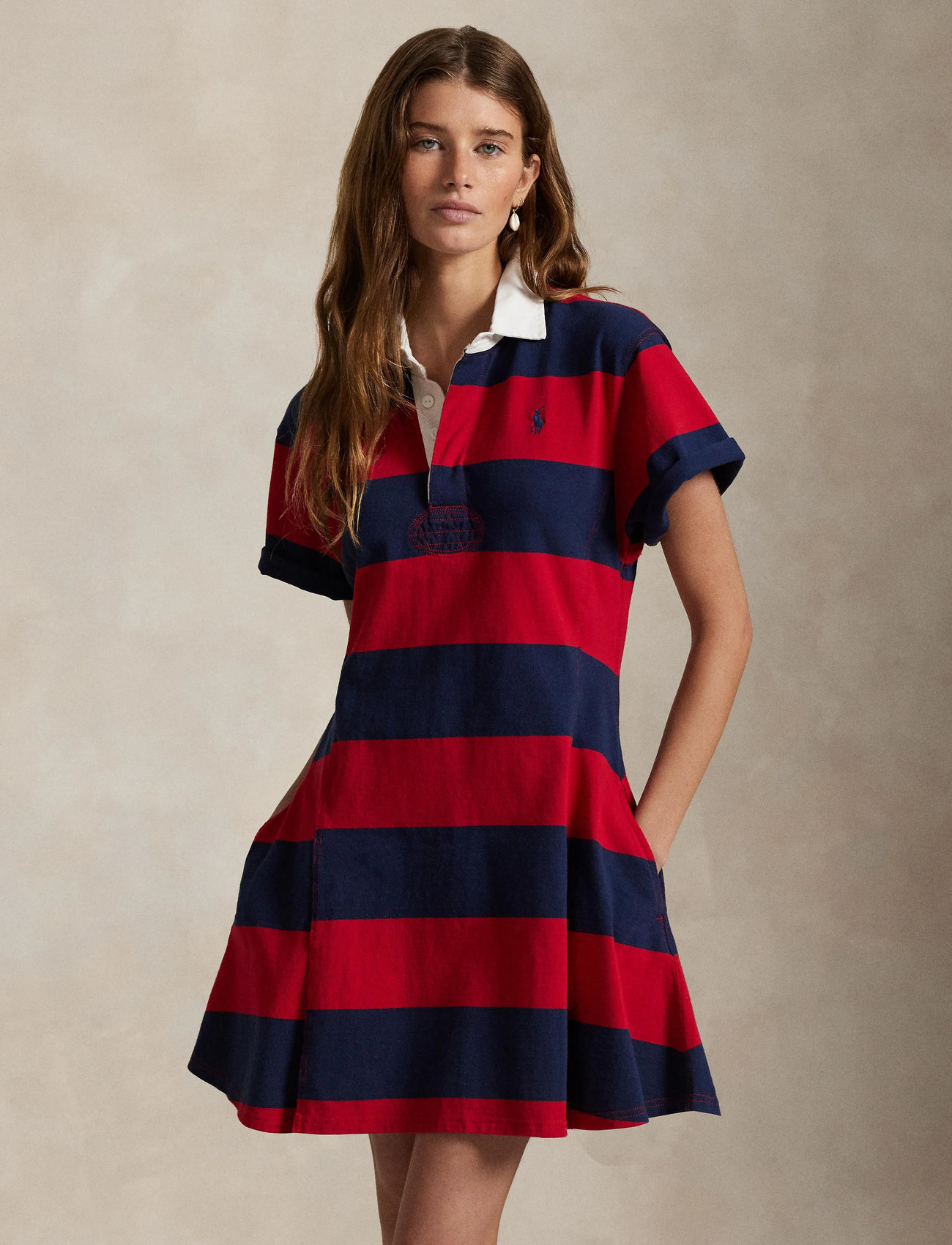 Polo Ralph Lauren Striped Cotton Jersey Rugby Dress, M, Red, Designere > Korte Kjoler, Dame