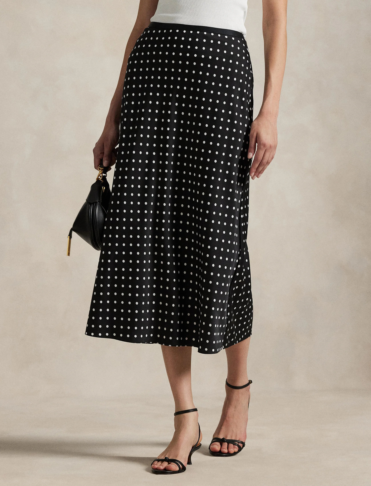 Polo Ralph Lauren Polka-Dot Satin Skirt, 32, Black, Nederdele > Satin Nederdele, Dame