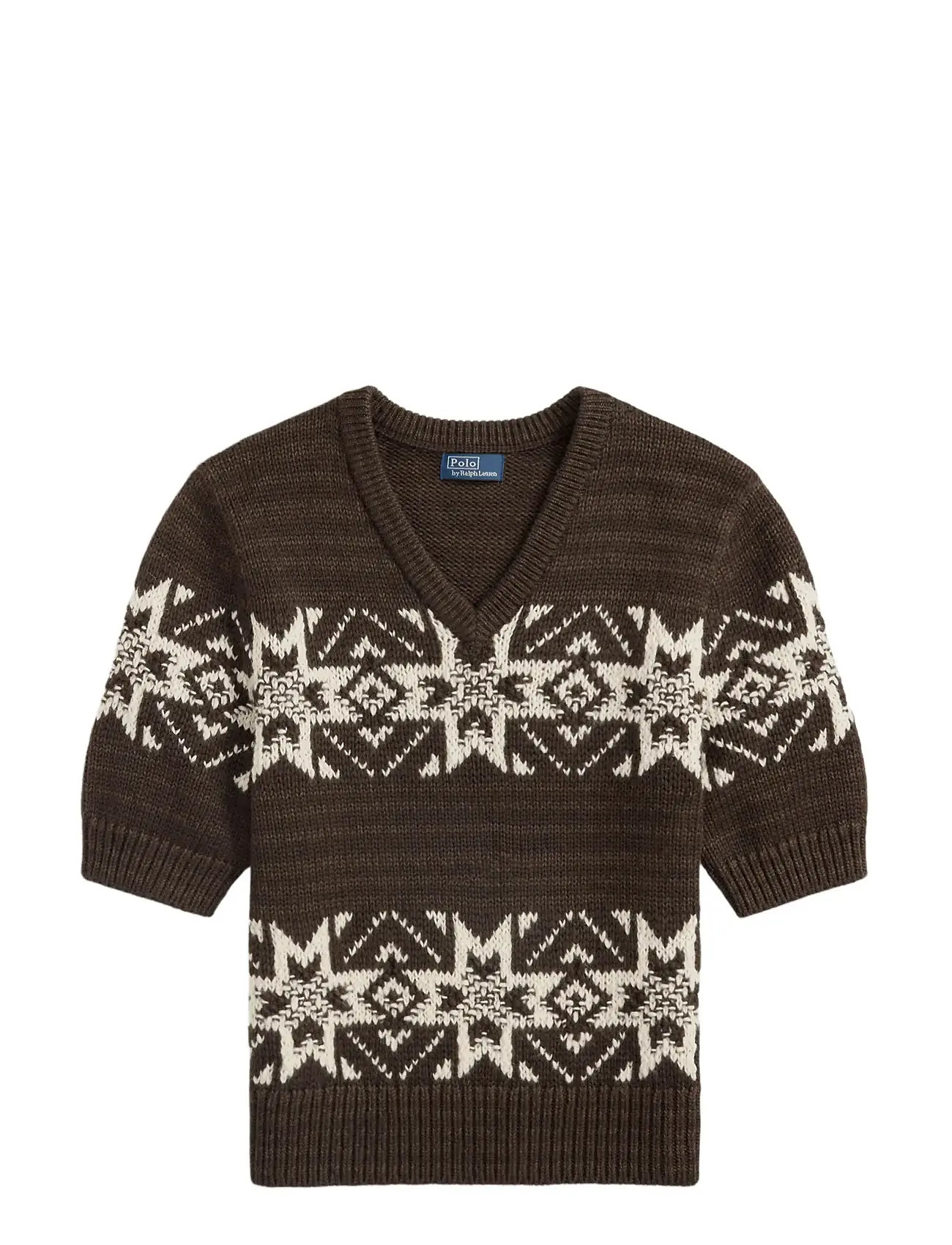 POLO RALPH LAUREN Snowflake V-Ausschnitt Kurz-Sleeve Pullover Braun - XL - Damen
