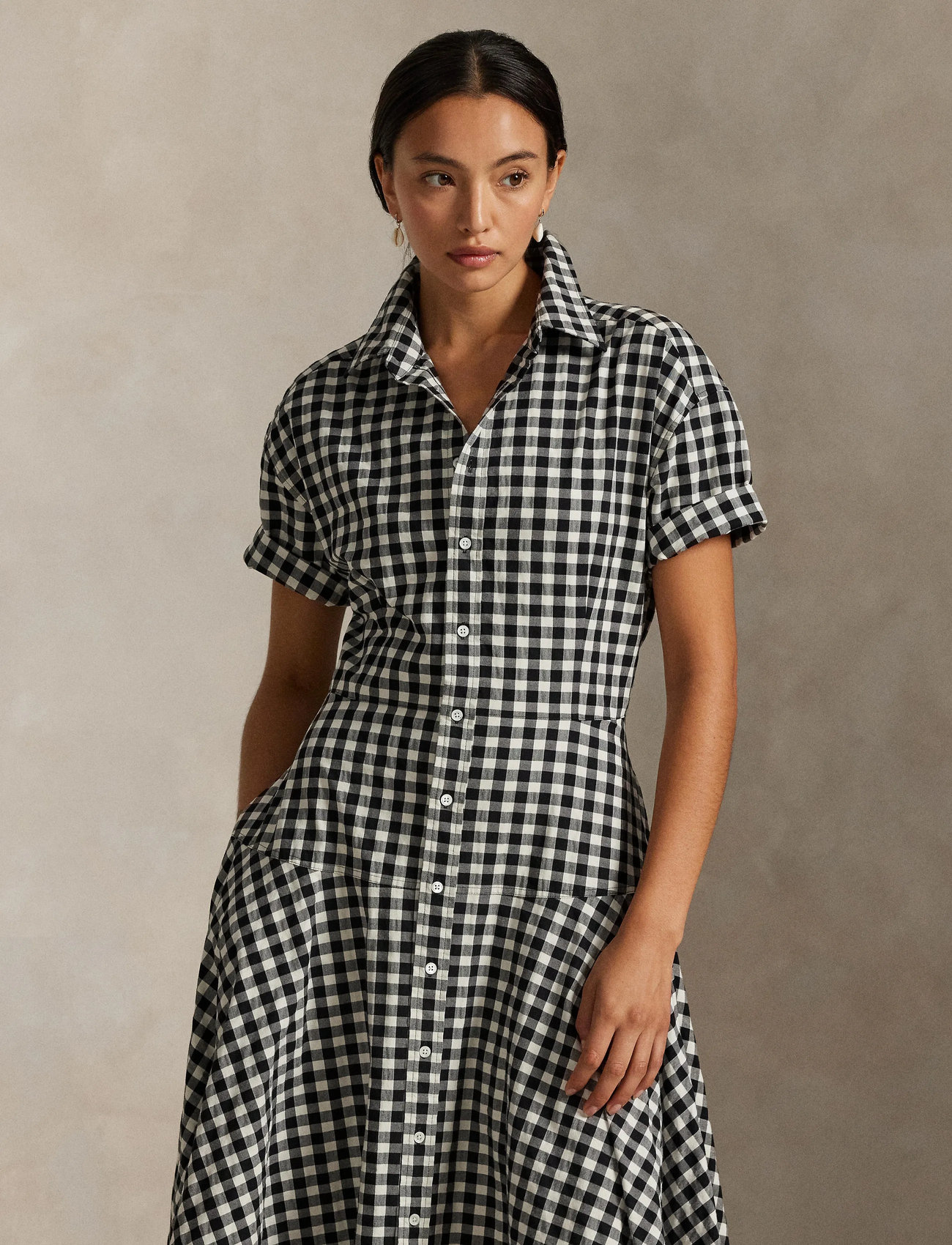 Polo Ralph Lauren Gingham Paneled Shirtdress, 32, Black, Kjoler > Knælange Og Midi, Dame