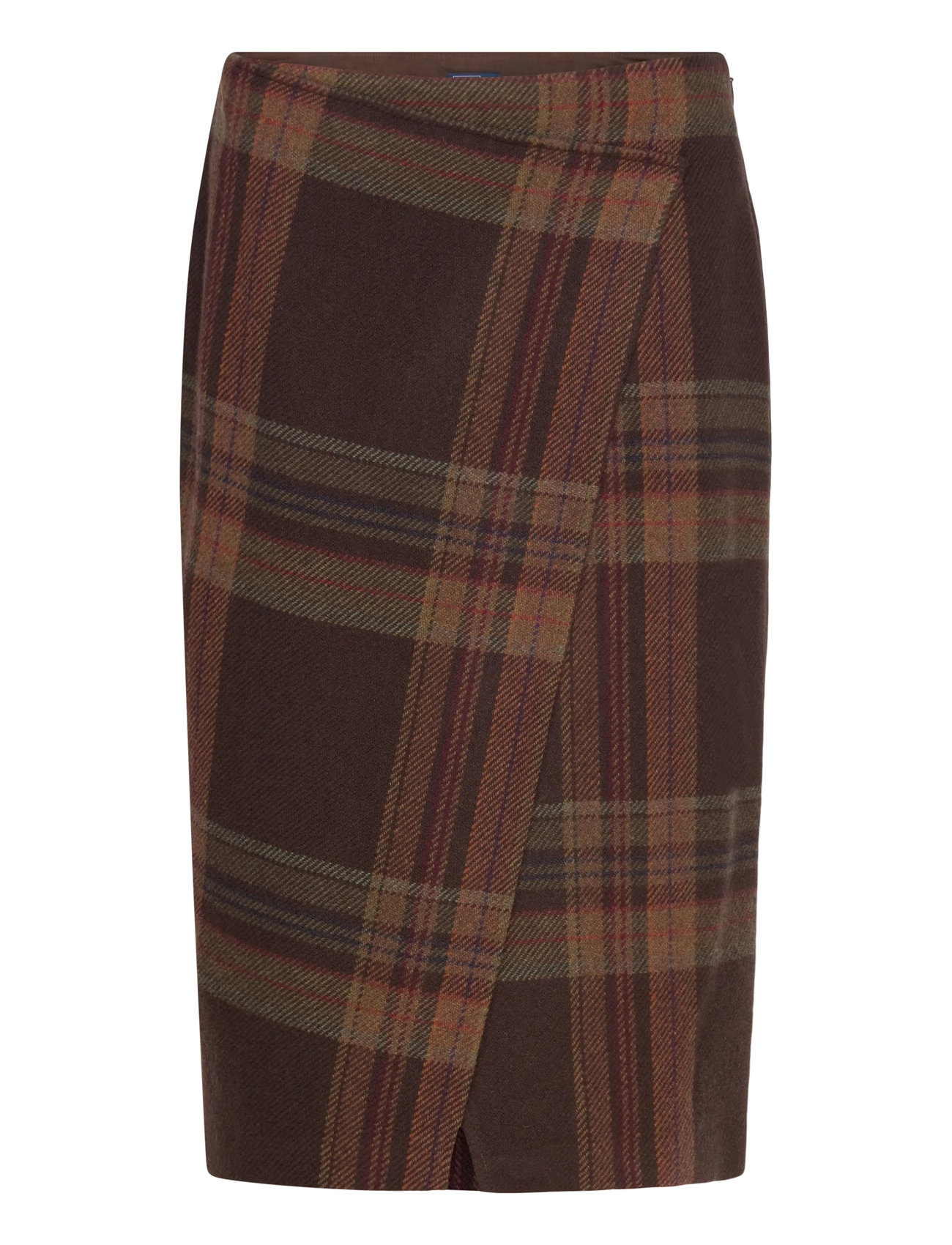 Polo Ralph Lauren Plaid Tweed Wrap Skirt, 34, Brown, Designere > Knælange Og Midi Nederdele, Dame