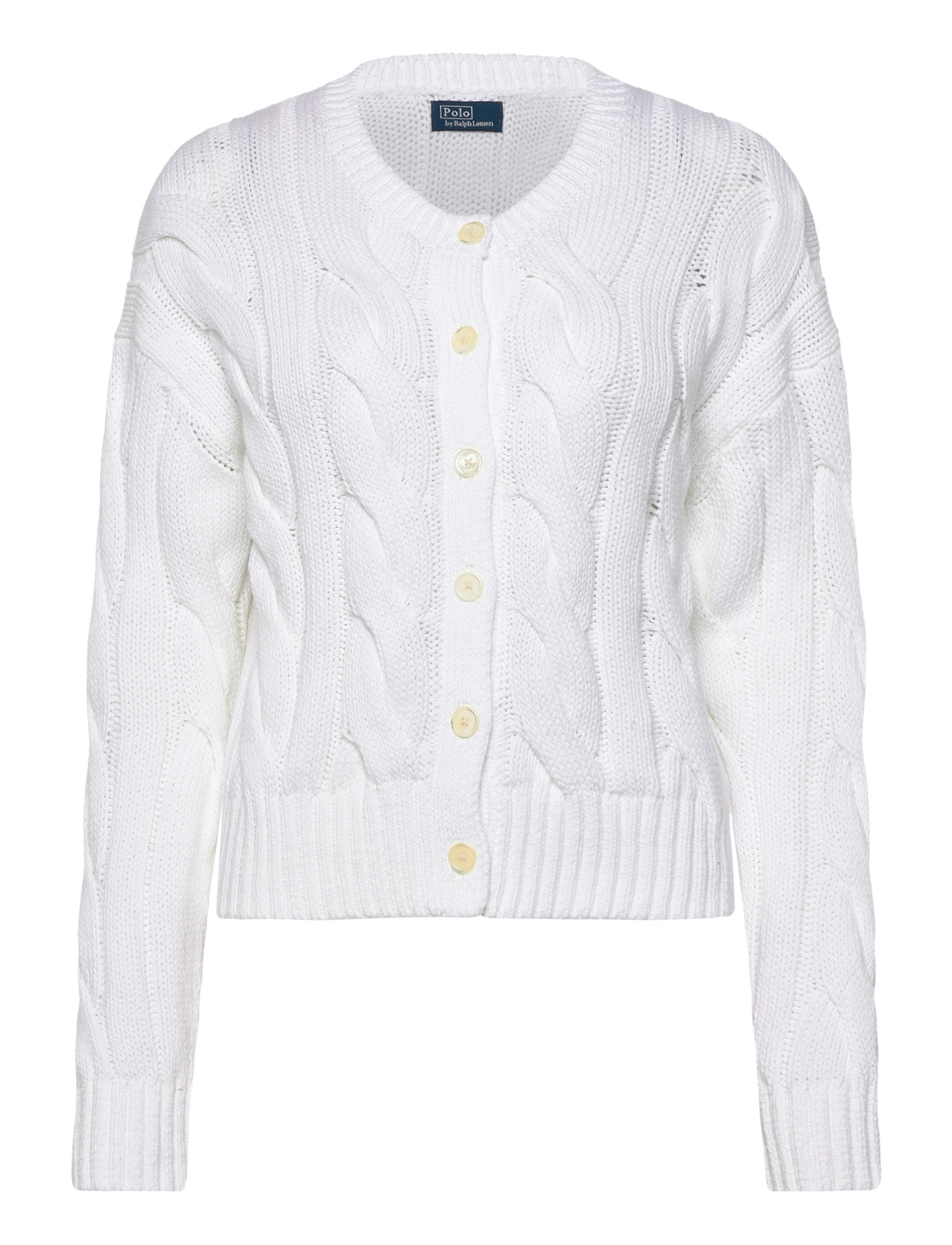Polo Ralph Lauren Cable-Knit Cotton Crewneck Cardigan, XS, White, Strik > Cardigans, Dame