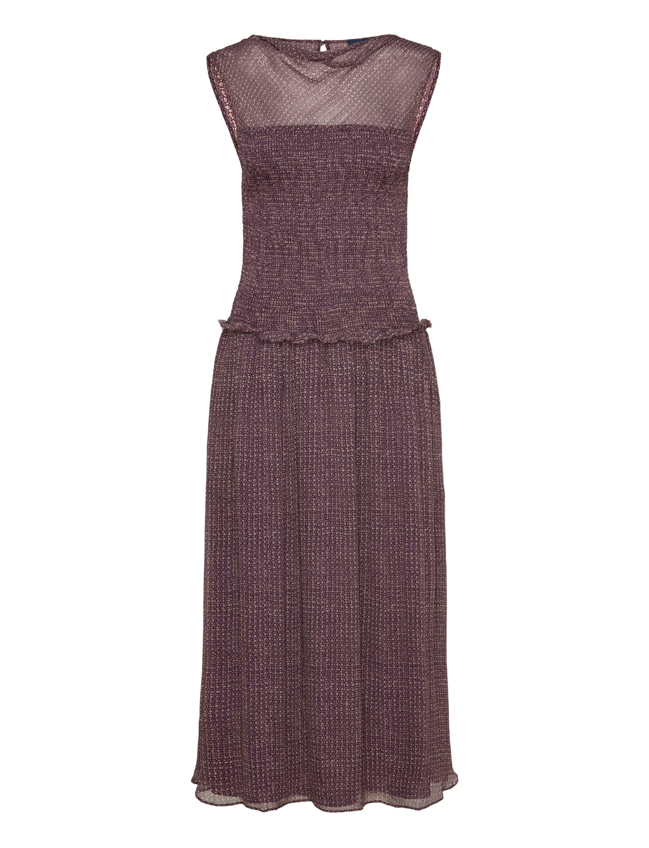 Polo Ralph Lauren Crinkle Printed Dress, L, Burgundy, Designere > Knælange Og Midi, Dame