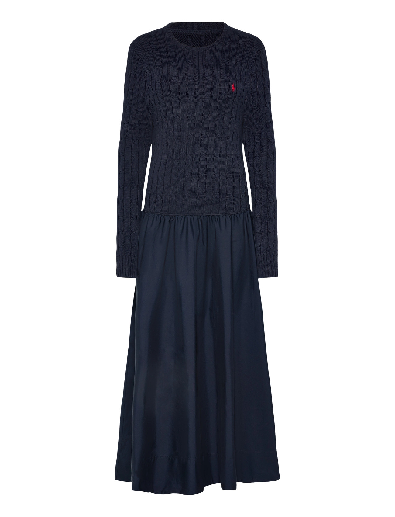Polo Ralph Lauren Cable-Knit Bodice Cotton Dress, L, Navy, Designere > Maxi Dress, Dame