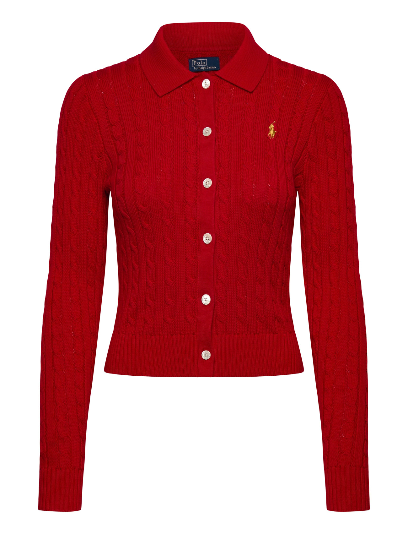 Polo Ralph Lauren Cable-Knit Cotton Cardigan, XS, Red, Strik > Cardigans, Dame