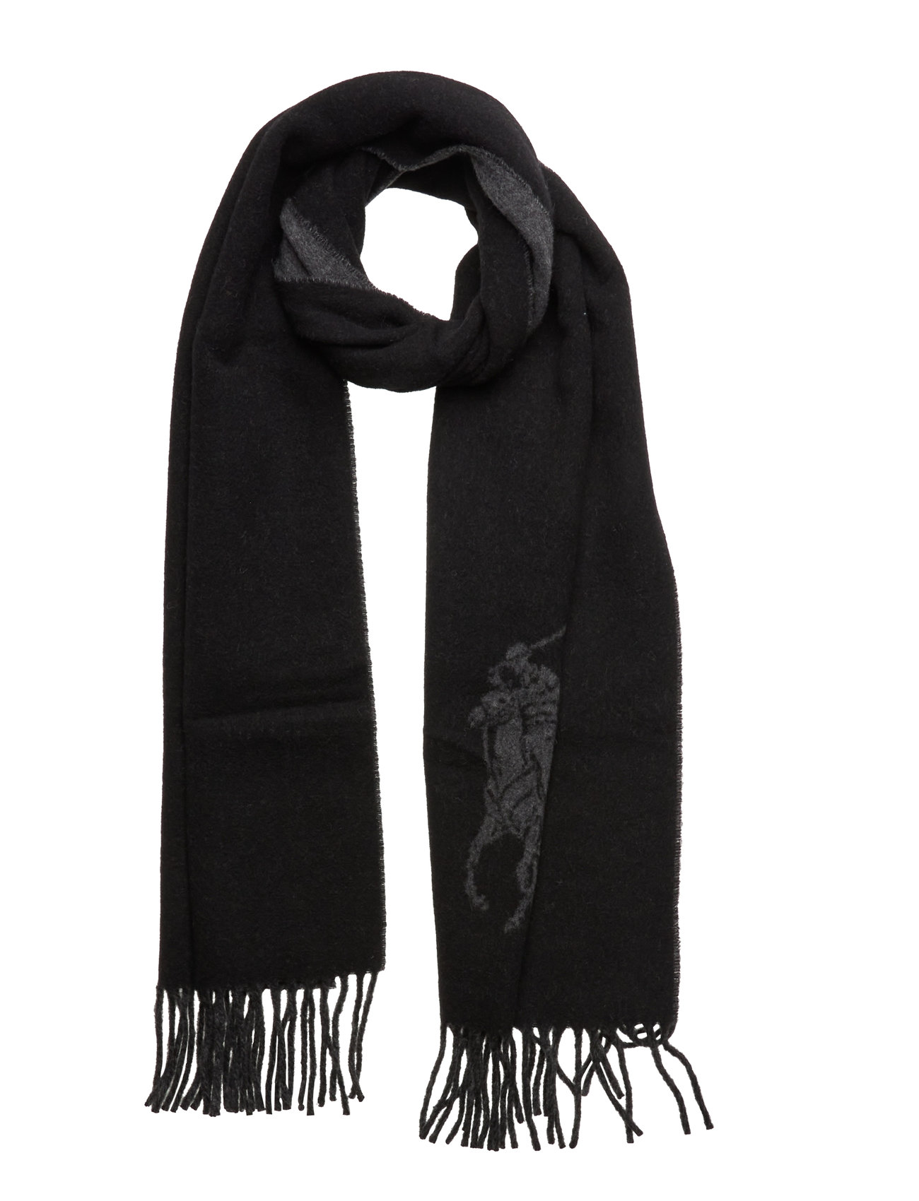 Big Pony Fringe Wool-Blend Scarf Accessories Scarves Winter Scarves Black Polo Ralph Lauren
