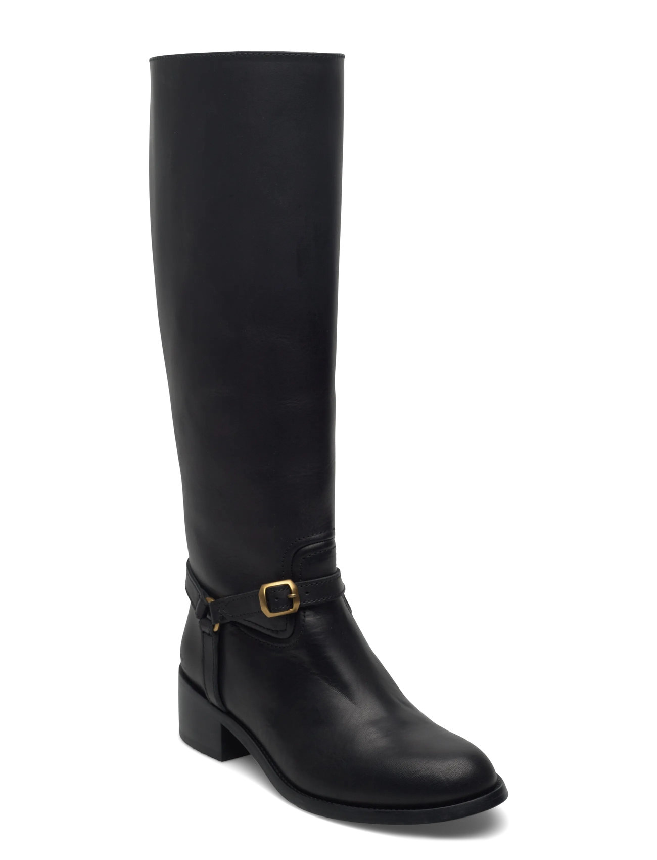 Polo Ralph Lauren Harness Burnished Leather Riding Boot, 38, Black, Tall Boots > Knee High Boots, Dame
