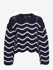 Polo Ralph Lauren - Scalloped-Stripe Merino Wool Sweater - jumpers - hunter navy/cream - 0