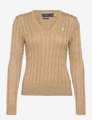 Cable-Knit V-Neck Sweater - LUXURY TAN
