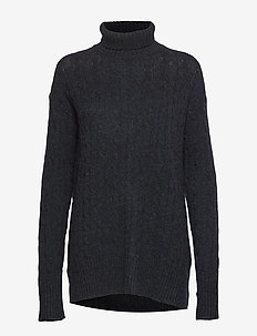 Cable-Knit Turtleneck Sweater - CHARCOAL HEATHER
