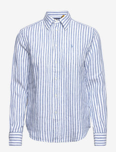 Relaxed Fit Striped Linen Shirt - long-sleeved shirts - 921d retreat blue