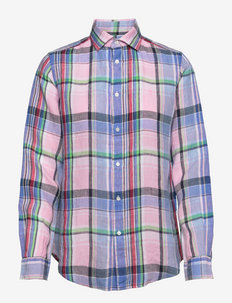 Classic Fit Plaid Linen Shirt - long-sleeved shirts - 1183 pink-blue mu