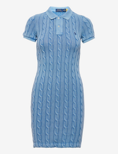 Cable-Knit Polo Dress - t-shirtklänningar - carolina blue