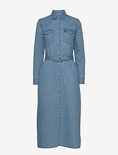 Denim A-Line Shirtdress - summer dresses - leaton wash