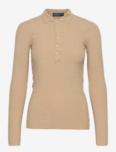 Ribbed Long-Sleeve Polo Shirt - jumpers - vintage khaki