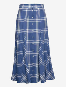 Button-Front Twill Midi Skirt - midi skirts - blue/white multi