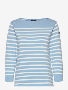 Striped Boatneck Cotton Jersey Tee - long-sleeved tops - carolina blue/dec