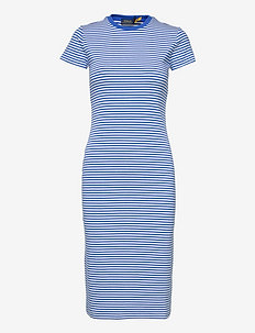 Striped Stretch Cotton-Modal Tee Dress - t-shirt dresses - keel blue / white