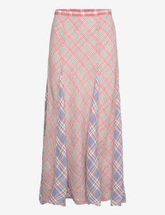 Plaid Linen A-Line Midi Skirt - spódnice długie - red multi plaid p