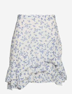 Ruffled Floral Cotton Skirt - short skirts - 1189 blue scarf f