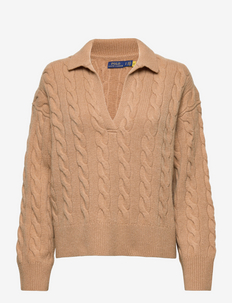 Cable-Knit Wool-Cashmere Polo Sweater - striktrøjer - collection camel