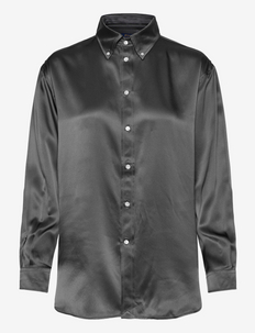 Mulberry Silk Charmeuse Shirt - langermede skjorter - charcoal