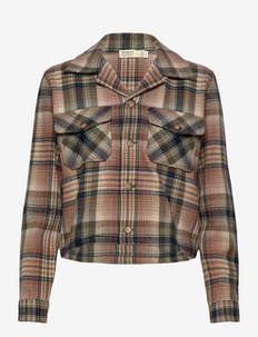 Plaid Wool-Blend Tweed Shirt - jeansskjortor - 1307 brown olive