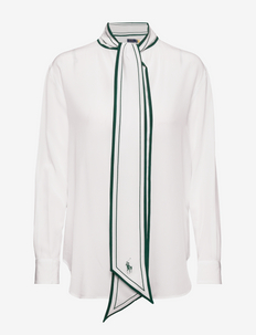 Mulberry Silk Stripe Tie-Neck Shirt - långärmade skjortor - cream/ 1294 green