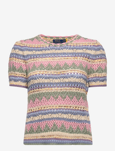 Striped Pointelle-Knit Sweater Tee - strikkegensere - tan multi