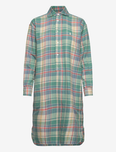 Plaid Cotton Shirtdress - robes chemises - 1287 teal/ blue