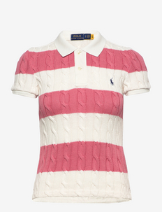 Striped Cable-Knit Polo Shirt - swetry - desert rose/antiq