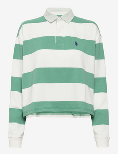 Striped Cropped Jersey Rugby Shirt - polo shirts - haven green/deckw