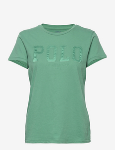 Satin-Logo-Patch Crewneck Tee - t-shirts - haven green