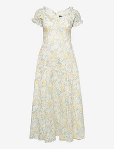 Floral Off-The-Shoulder Cotton Maxidress - maxi dresses - 1188 yellow vine