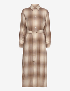 Plaid Belted Wool Dress - marškinių tipo suknelės - 1314 brown ombre