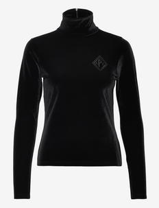Crest-Patch Stretch Velvet Turtleneck - t-shirts met lange mouwen - polo black