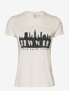 Skyline & Logo Graphic Jersey Tee - marškinėliai - clubhouse cream