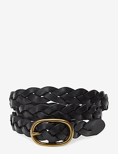 Braided Leather Skinny Belt - BLACK