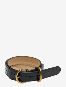 Slim Croc-Embossed Double D-Ring Belt - belter - black