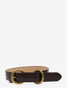 Slim Croc-Embossed Double D-Ring Belt - ceintures - chocolate