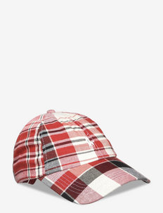 Plaid Cotton Ball Cap - czapki - red multi